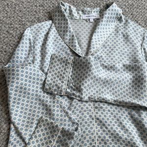 EUC Olivia Von Halle Size 1 Silk Pajamas Blue Dot Tile Motif